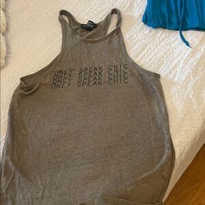 Forever 21 Gray Graphic Racerback Tank - "Only Speak Chic"